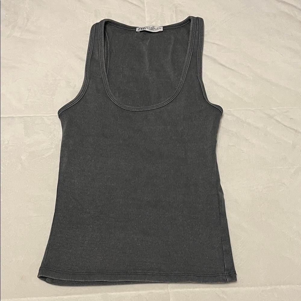 Zara Charcoal Ribbed Tank Top